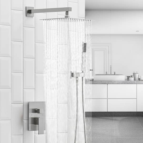 Single Handle 2-Spray 10" Rainfall Shower Faucet Fixture Combo Set 2.5 GPM Shower System with Handheld in Brushed Nickel