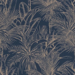 Serra Dark Blue Palm Paper Non-Pasted Textured Wallpaper