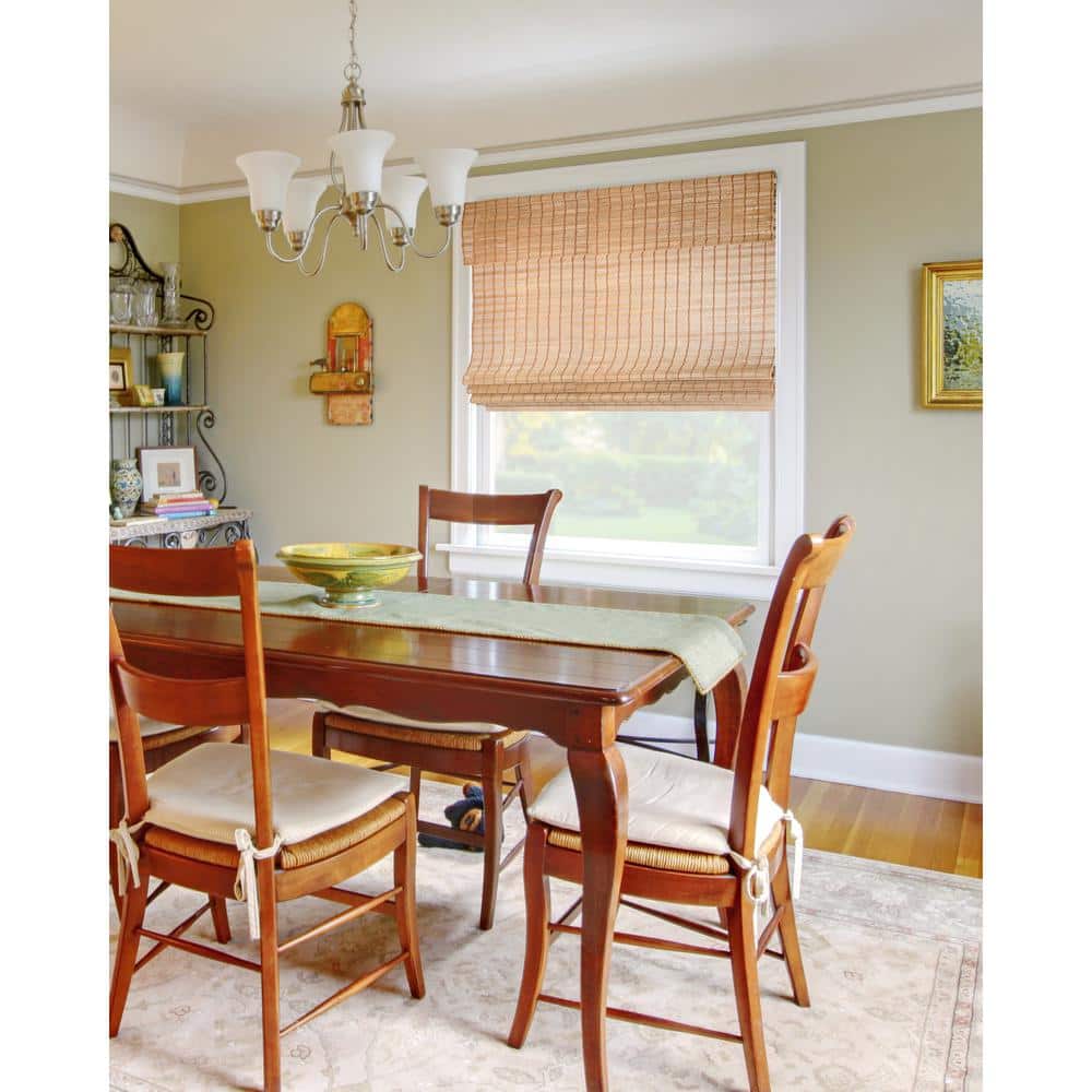 Premium True-to-Size Brown Squirrel Cordless Light Filtering Natural Woven Bamboo Roman Shade - 34.5 in. W X 74 in. H