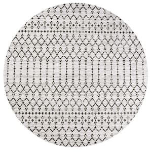 Ourika Moroccan Geometric Textured Weave Cream/Black 5 ft. Round Indoor/Outdoor Area Rug