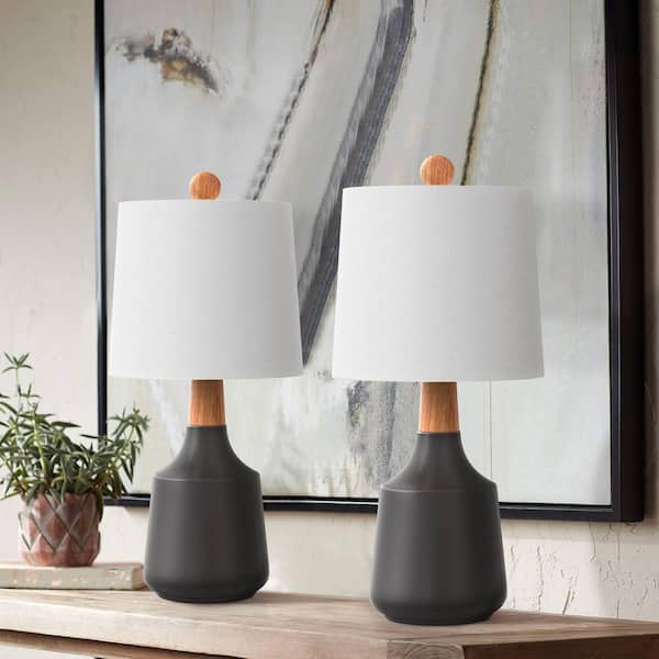 20 in. Black Vintage Ceramic Bedroom Living Room Bedside Desk Nightstand Table Lamps (Set of 2)