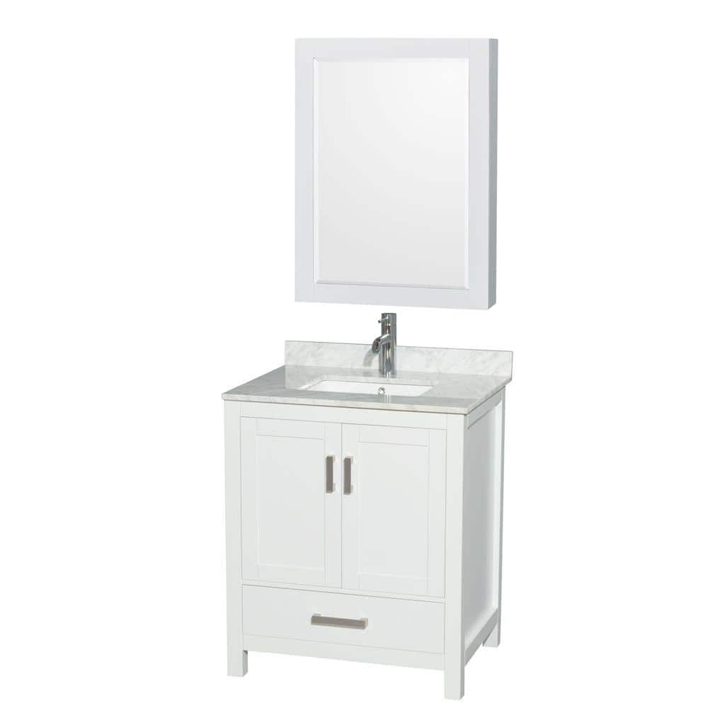 Sheffield 30 in. W x 22 in. D x 35.25 in. H Single Bath Vanity in White with White Carrara Marble Top and MC Mirror price history on PriceWatchPro