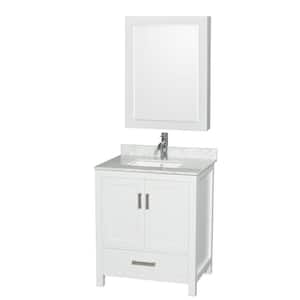 Sheffield 30 in. W x 22 in. D x 35.25 in. H Single Bath Vanity in White with White Carrara Marble Top and MC Mirror