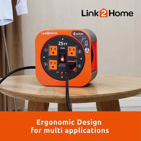 Link2Home EM-PH-2014E Power Handle Extension Cord, 20 Ft. 14 AWG, 2-Outlets  15 Amp, 2 USB Ports (3.1 Amp), Cord Management
