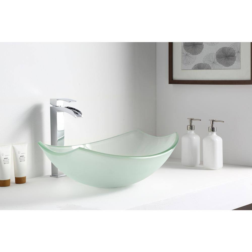 Lustrous Frosted 19.7'' Clear Glass Oval Vessel Sink
