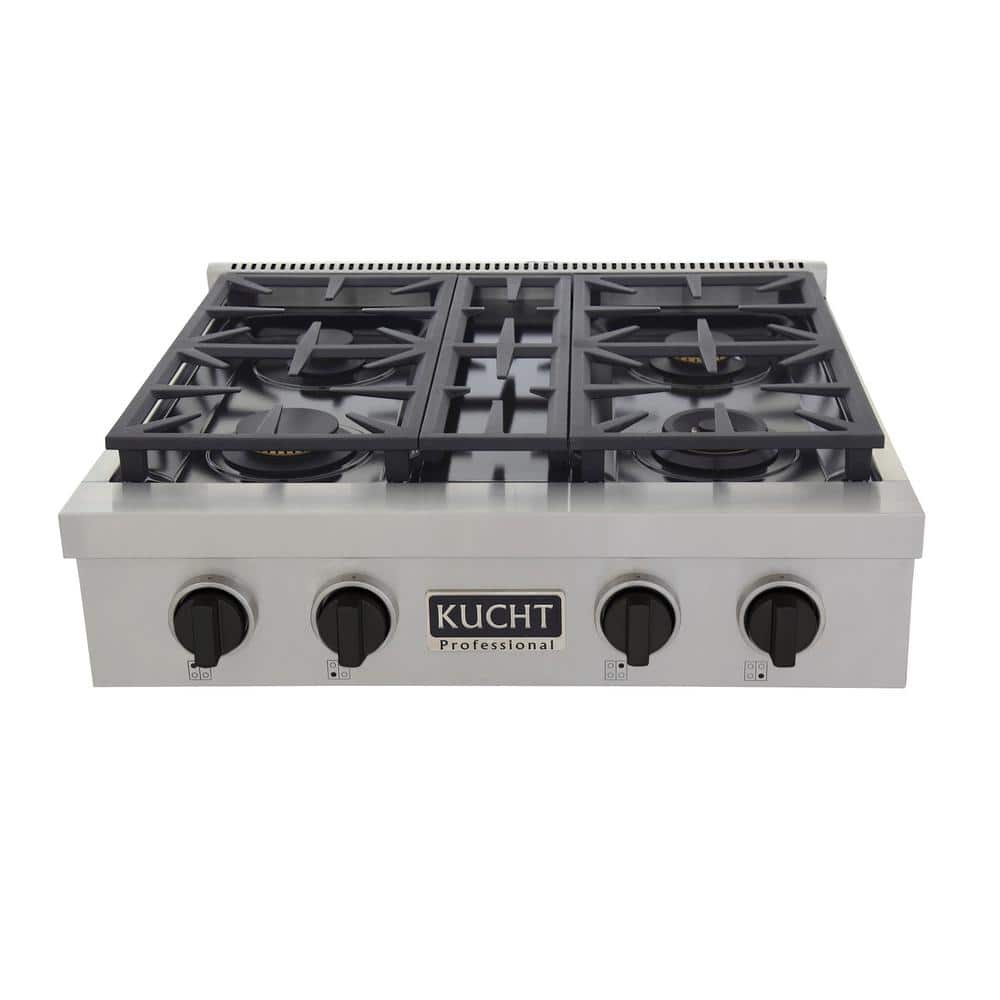 Kucht Professional 30 in. Liquid Propane Gas Range Top in Stainless Steel with Tuxedo Black Knobs with 4 Burners