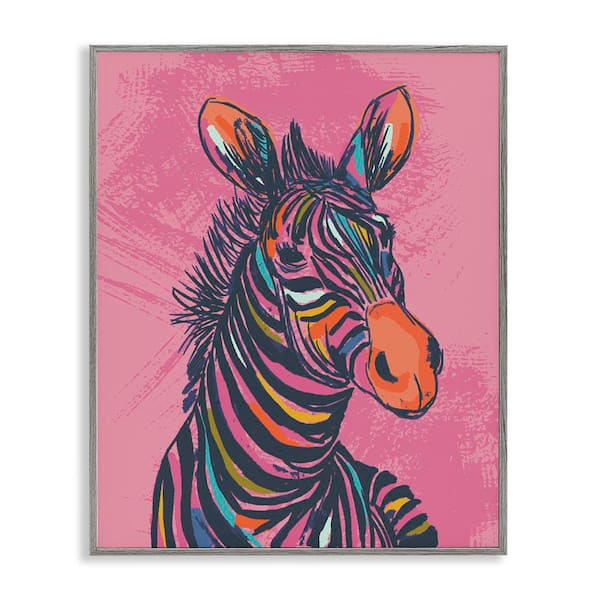 Stupell Industries Bright Stripes Zebra by Lisa Perry Whitebutton Gray Framed Animal Giclee Art Print 20 in. x 16 in.