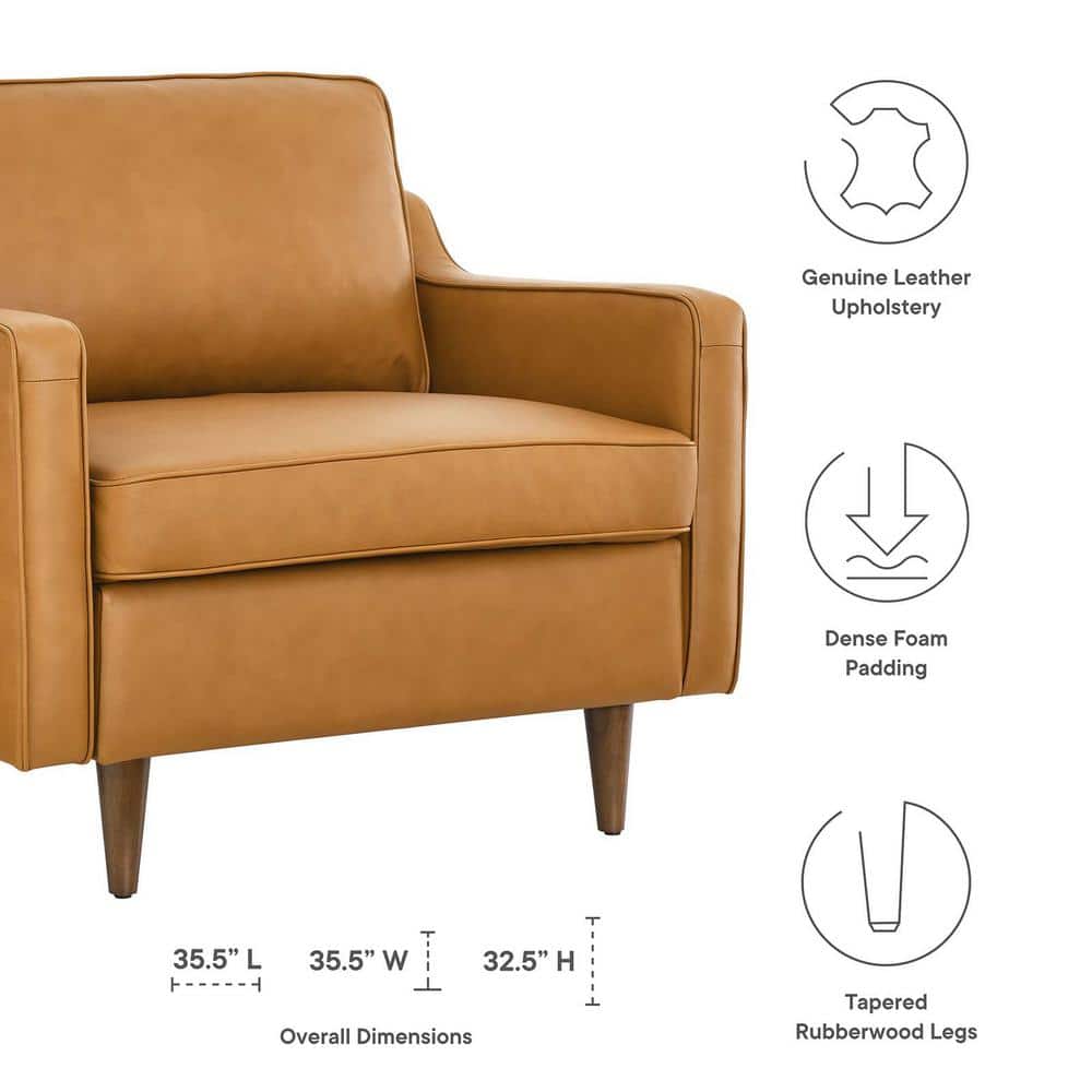 Tan Genuine Leather Mid-Century Modern Accent Chair