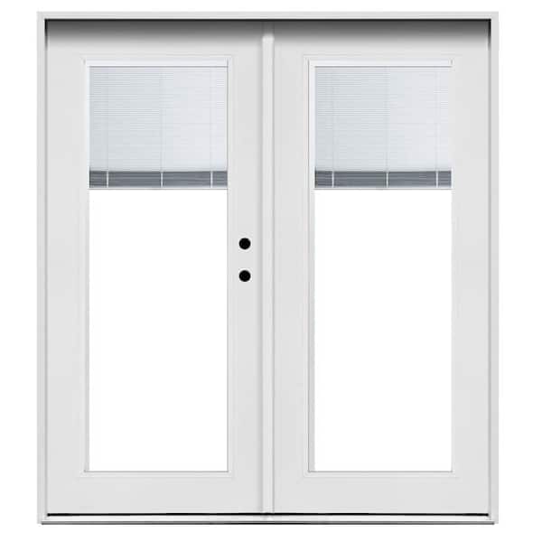 72 in. x 80 in. White Left-Hand Inswing Premium Fiberglass LOE Blinds Glass Hinged Patio Door