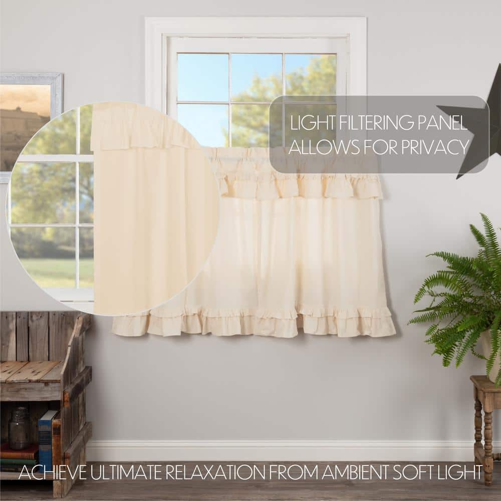 Natural Cotton Ruffled Tier Curtains with Rod Pocket, 36x36