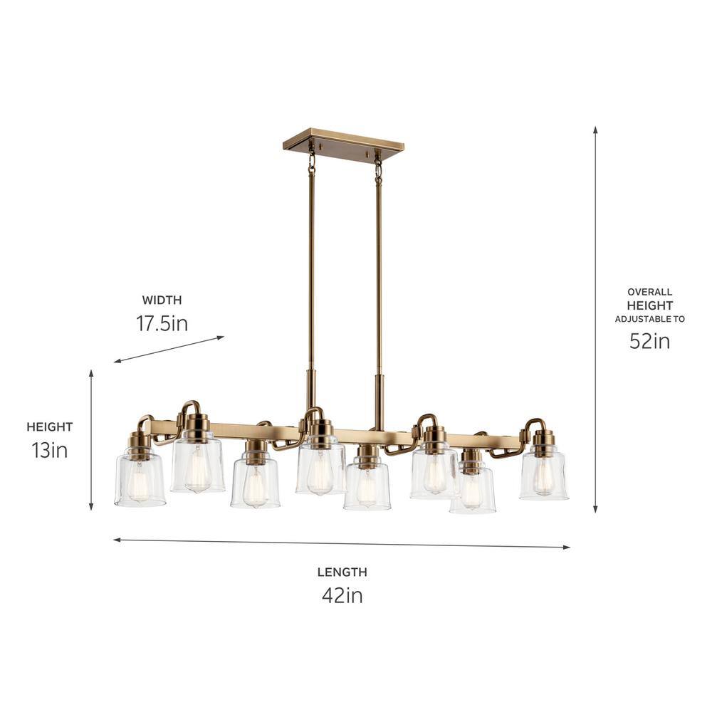 Weathered Brass 8-Light Industrial Chandelier with Clear Glass