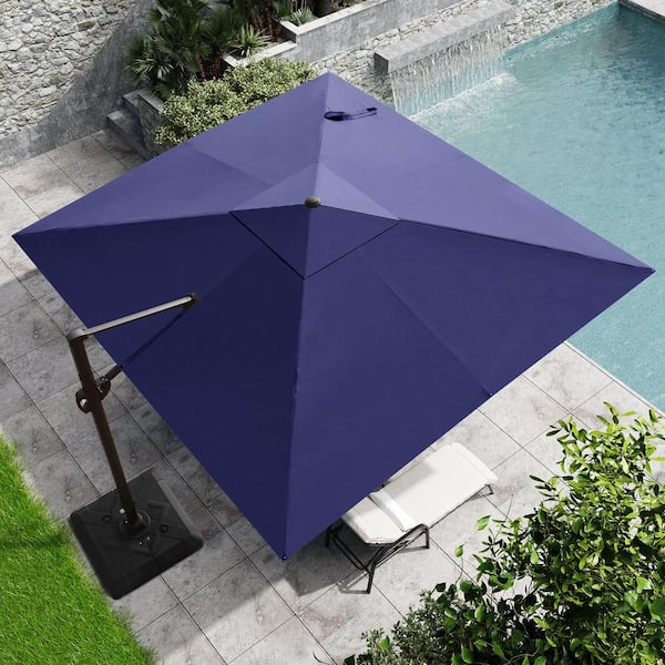 11 ft. x 11 ft. Heavy-Duty Frame Cantilever Single Square Outdoor Offset Umbrella in Navy Blue