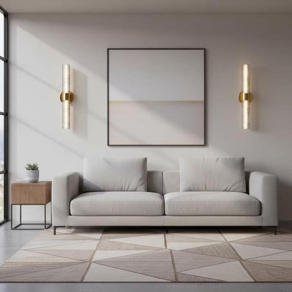 21 in.2-Light Gold Stone Pattern Integrated LED Wall Sconce Set of 2, 3000K Wall Decor for Bedroom and Living Room