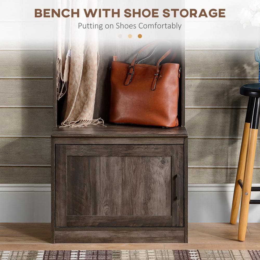 Modern Rustic Brown Hall Tree with Shoe Storage Bench and Coat Rack