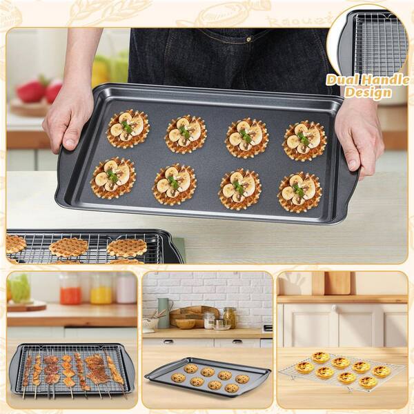 Carbon Steel Baking Pans On Sale Nutrichef 8-Piece Nonstick Bakeware Set Baking Tray Set W/Non-Stick Coating, 450°F Oven Safe, Round Cake, Loaf, Muffin, Wide/Square Pans, Cookie main image 1