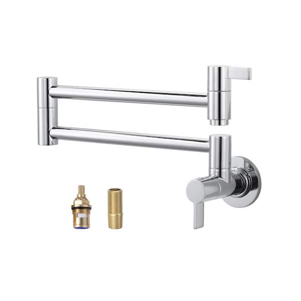 VEVETTA Wall Mounted High-Arc Pot Filler 2-Handles Kitchen Faucet with 360° Spout Swivel in Polished Chrome