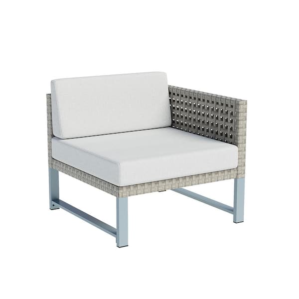 Unbranded Metal Outdoor Patio Furniture Sectional Sofa Brown Wicker Left Corner Chairs with Light Gray Cushions