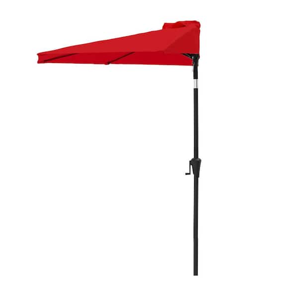 FLAME&SHADE 9 ft. Aluminum Market Tilt Half Round Patio Umbrella for Outdoor in Red Solution Dyed Polyester