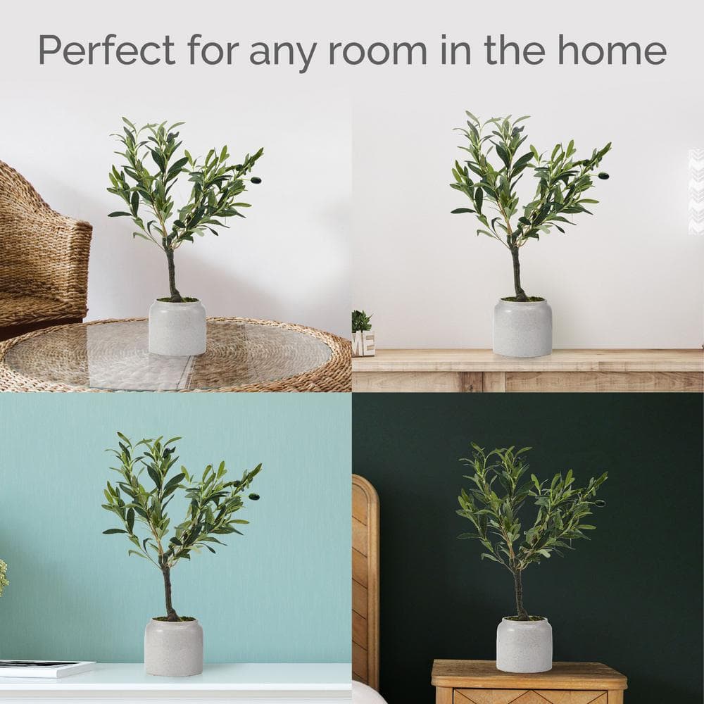 21.5 inch Green Artificial Olive Tree in White Pot