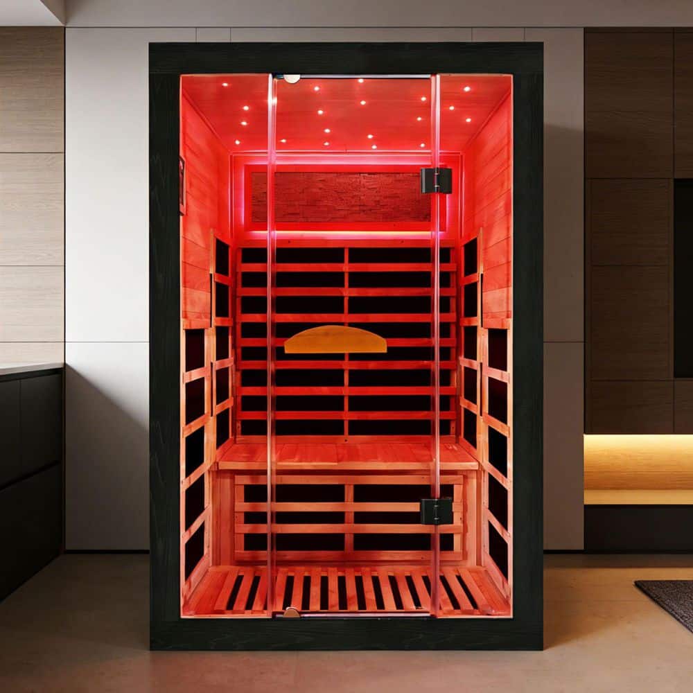 Spygo Moray 2-Person Indoor Infrared Sauna in Okoume Wood with 8