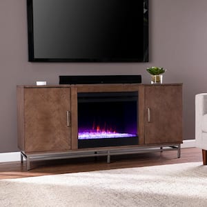 Oliver 60 in. Color Changing Electric Fireplace in Brown with Matte Silver