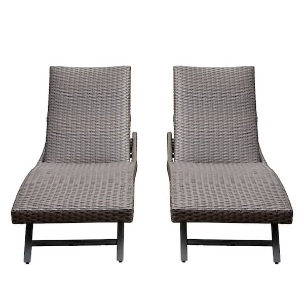 2-Piece Black Aluminum Adjustable Outdoor Wicker Chaise Lounge