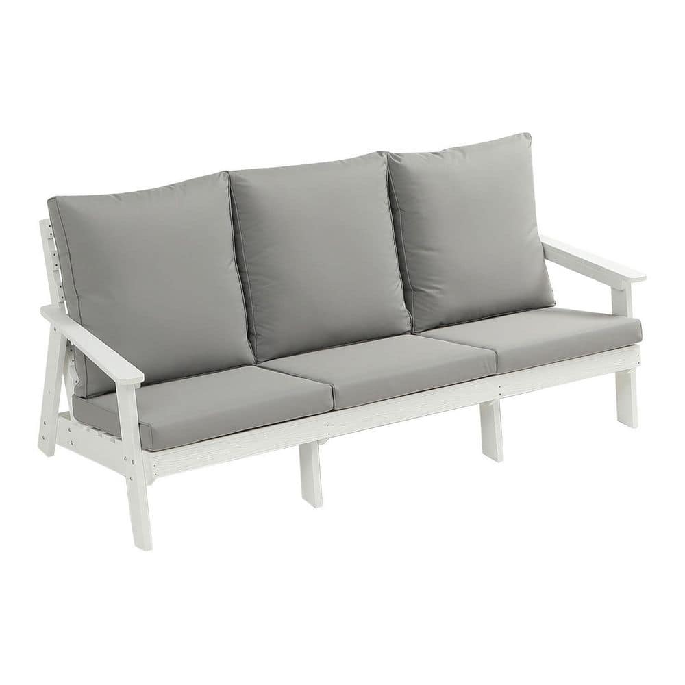 3-Person White Plastic Outdoor Loveseat with Grey Cushions price history on PriceWatchPro