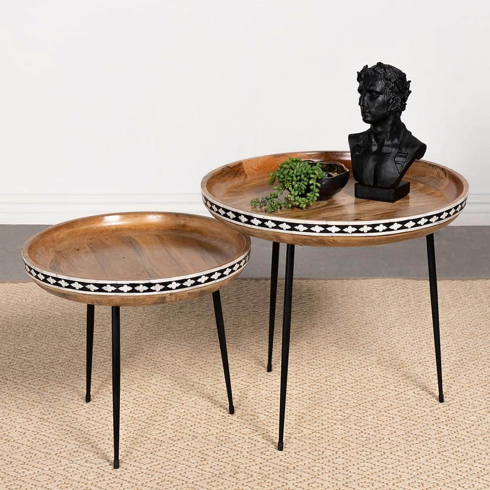 Ollie Round Brown Wood and Metal Nesting Tables