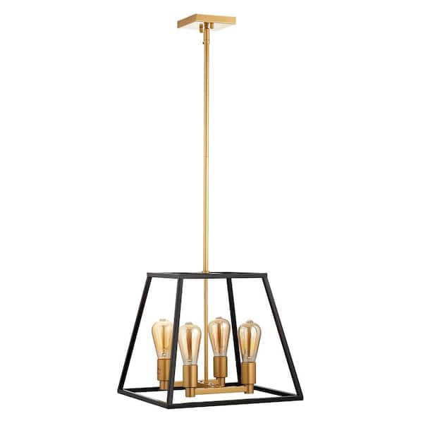 Edvivi 4-Light Matte Black and Gold Finish Modern Farmhouse Cage Pendant Light