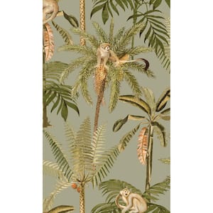 Sage Monkey Climbing in the Trees Tropical Printed Non-Woven Non-Pasted Textured Wallpaper 57 Sq. Ft.