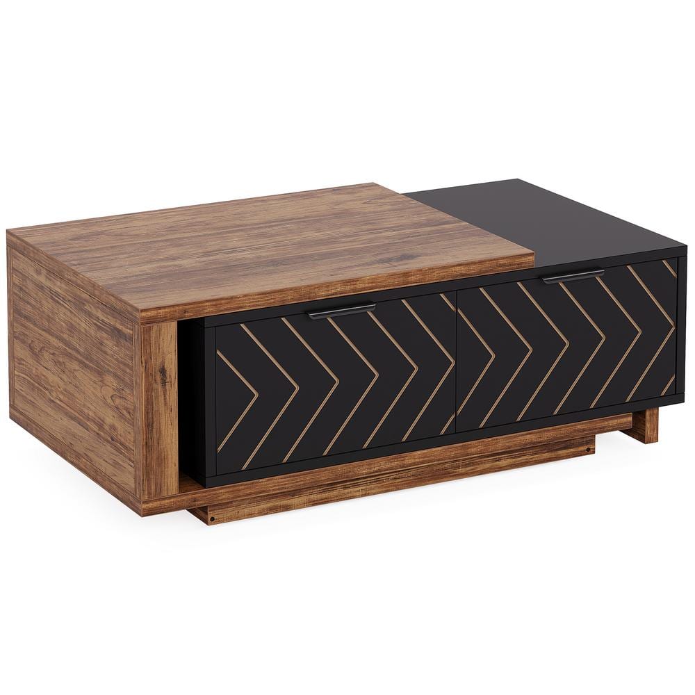 Allan 42.12 in. W Rustic Brown & Black Rectangle Wood Coffee Table with Adjustable Tabletop for Living Room