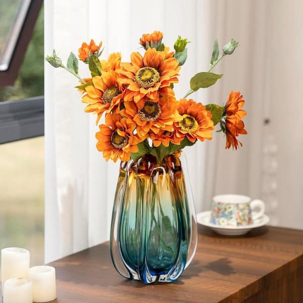 9.5 in. Multi-Colored Round Blown Glass Decorative Vase, Modern Art Decor LSNDJ63