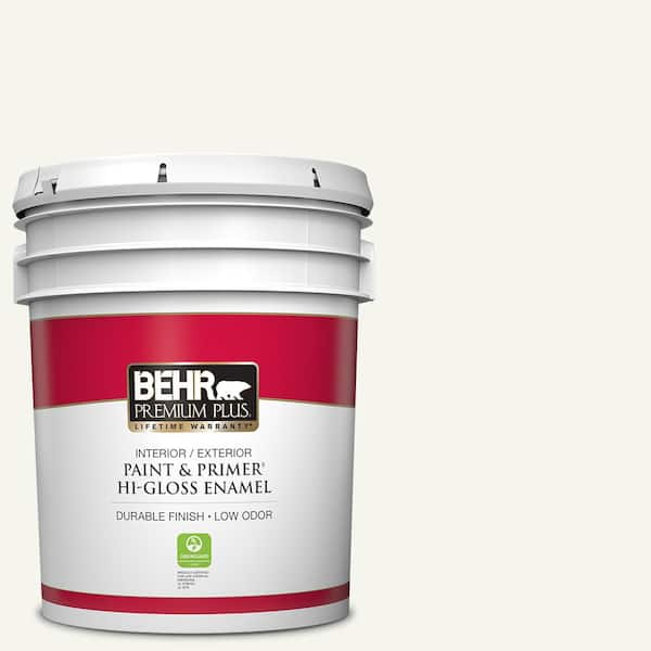 BEHR PREMIUM PLUS 5 gal. #75 Polar Bear Hi-Gloss Enamel Interior/Exterior Paint & Primer