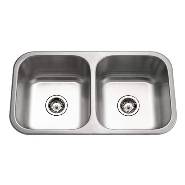 HOUZER Medallion Classic Series Undermount Stainless Steel 32 in. 0-Hole Double Bowl Kitchen Sink