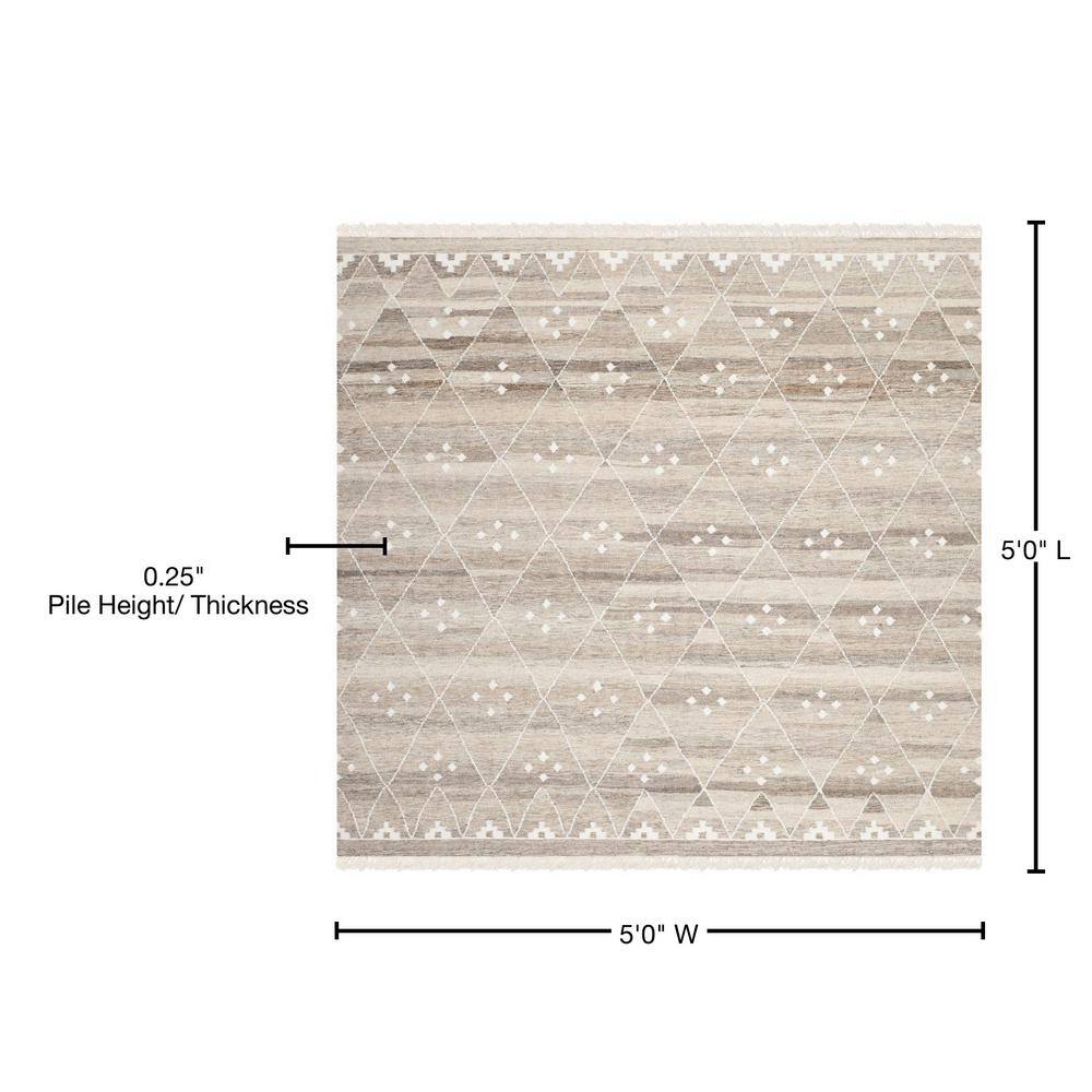 Natural Ivory Handwoven Wool Kilim Area Rug, 5' x 5'