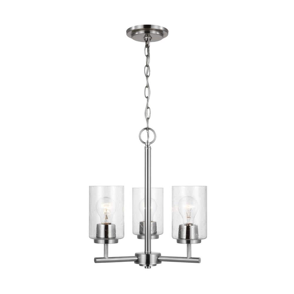 Brushed Nickel 3-Light Chandelier with Clear Seeded Glass
