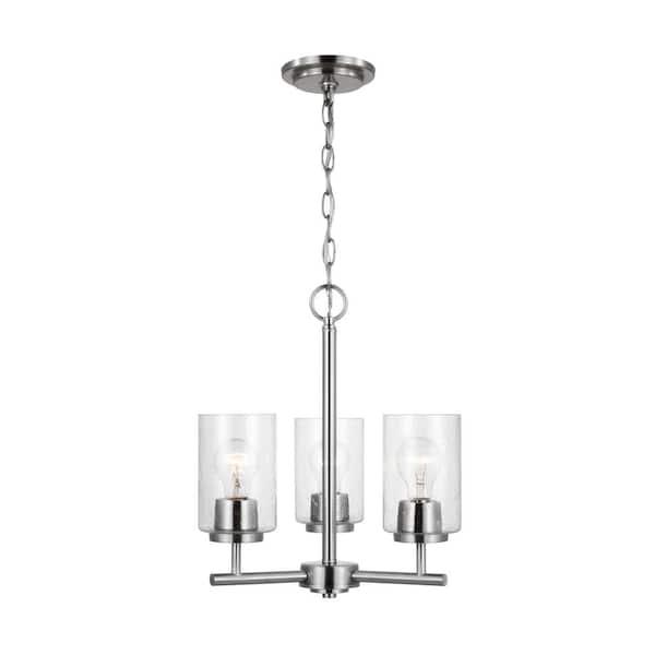 Generation Lighting Oslo 3-Light Brushed Nickel Transitional Contemporary Hanging Chandelier with Clear Seeded Glass Shades