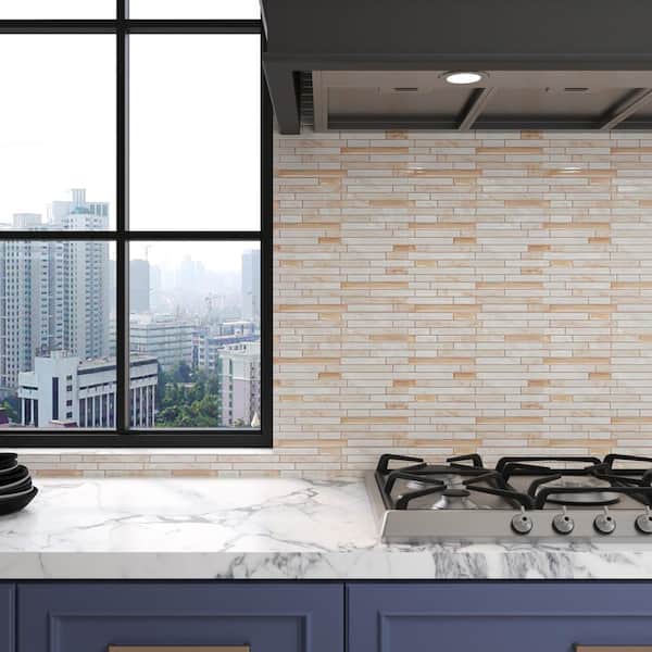 12 in. x 12 in. Beige with Metallic Copper Peel and Stick Wall Tile, Vinyl Backsplash for Kitchen (10-Pack)