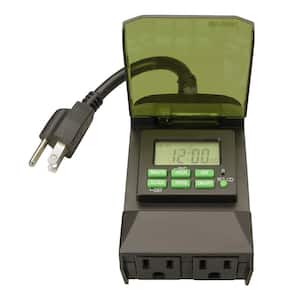 15-Amp 7-Day Outdoor Plug-In Dual-Outlet Digital Timer, Black