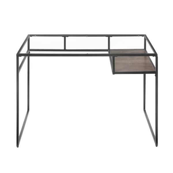 Tatahance 48 in. x 24 in. x 31 in. Gray Glass Top and Metal Farme Writing Desk with 1-Shelf