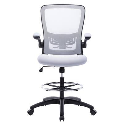 Serena White Fabric Drafting Tall Office Chair for Standing Desk