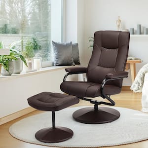 Recliner Home Brown Chair Swivel Armchair Lounge Seat with Footrest Stool Ottoman