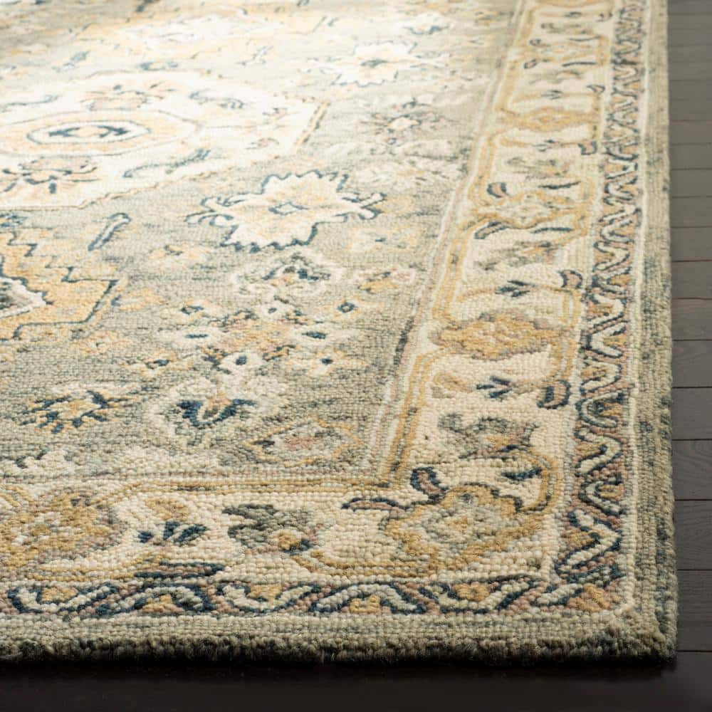 Aspen Ivory and Moss 5' Square Hand Tufted Wool Area Rug