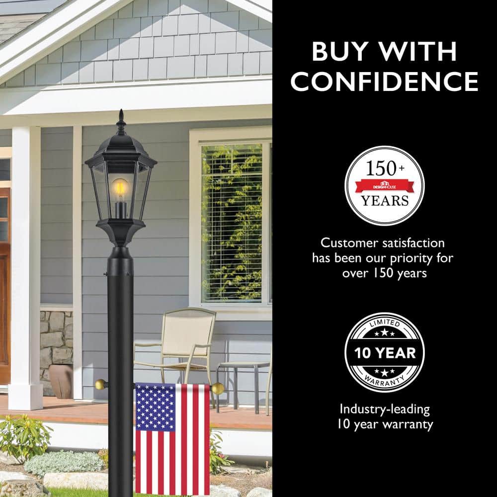 Black Steel Outdoor Lamp Post with Cross Arm, 80-Inch