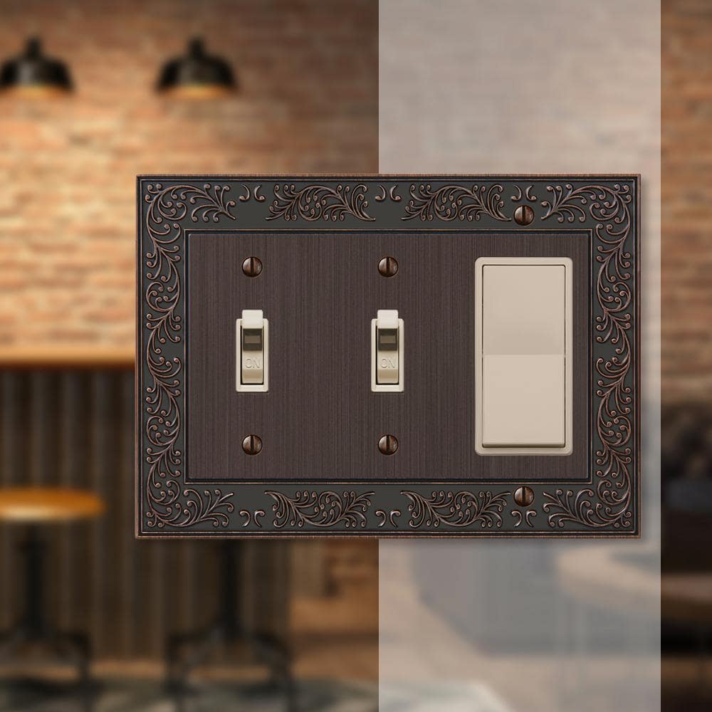 Aged Bronze 3-Gang Double Toggle Single Rocker Metal Wall Plate
