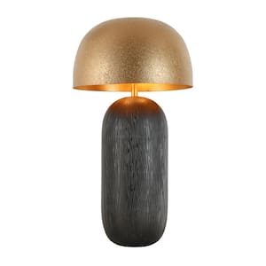 Hecatonimos 25.6 in. Black Mid-Century Mushroom Table lamp with Vintage Gold Metal Shade