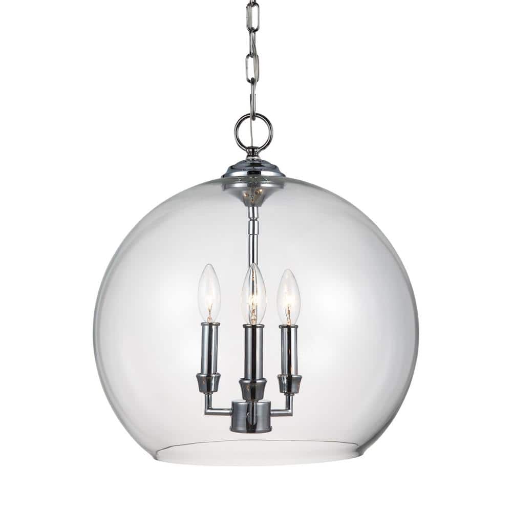 Modern Classic Chrome 3-Light Globe Pendant with Clear Glass