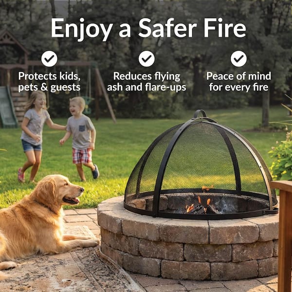 Sunnydaze 36 in. Easy Access Black Steel Fire Pit Spark Screen KF