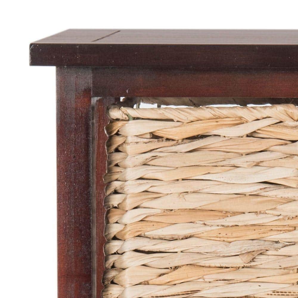 Cherry Pine 5-Drawer Wicker Basket Storage Tower