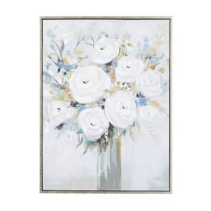 1- Panel Floral Bouquet Framed Wall Art with Silver Frame 48 in. x 36 in.